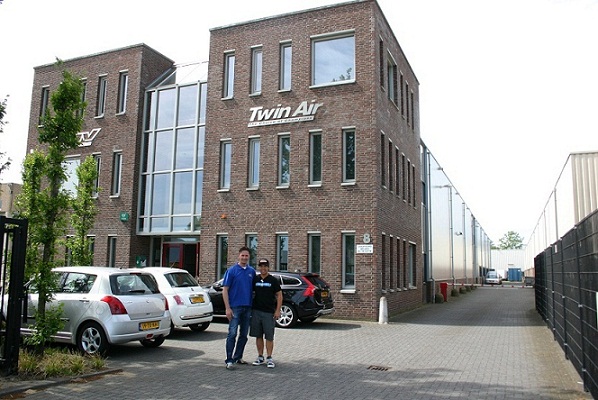 Eddy 2013 and Eddy in front of the TWIN AIR offices and factory.